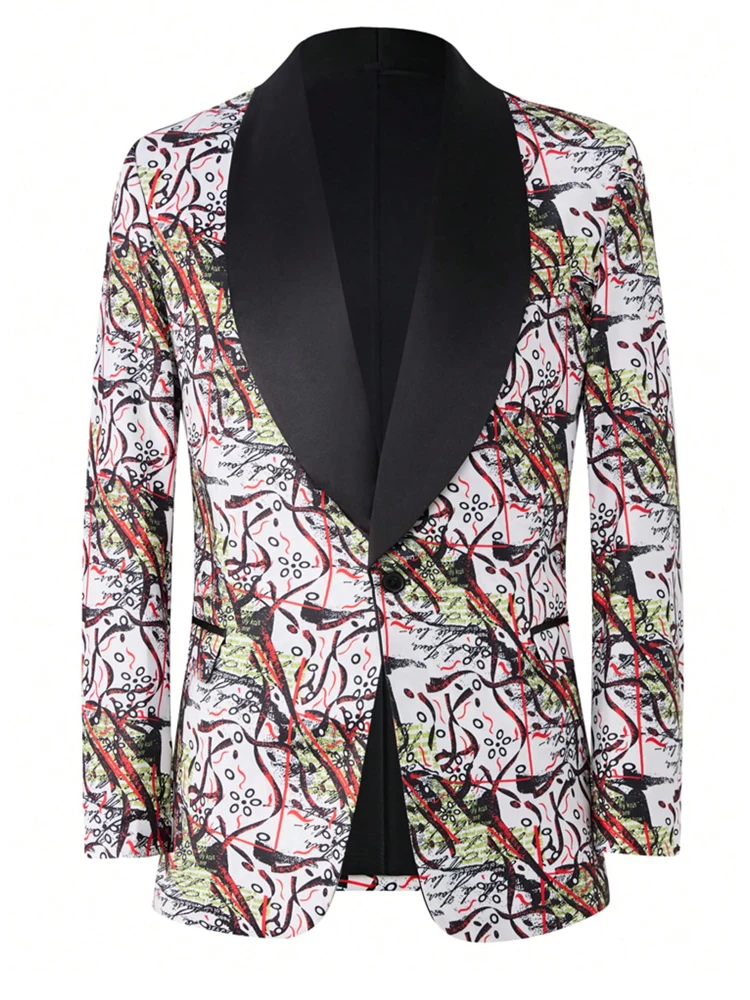 Men's Dress Floral Suit Notched Lapel Slim Fit Stylish Blazer Dress Suit - Image 3