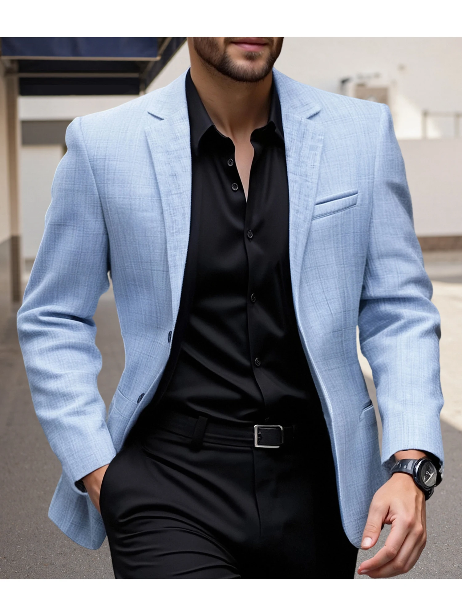 Men s Fit Casual Blazer with Notched Lapel and Single Button Closure Fashionable Solid Color Sport Coat for Spring and - Image 4