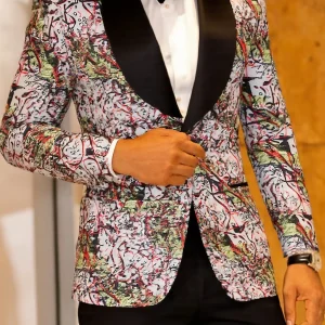 Men's Dress Floral Suit Notched Lapel Slim Fit Stylish Blazer Dress Suit