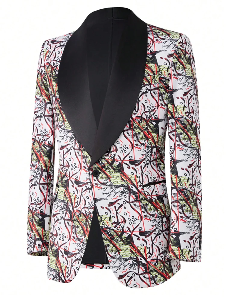 Men's Dress Floral Suit Notched Lapel Slim Fit Stylish Blazer Dress Suit - Image 4
