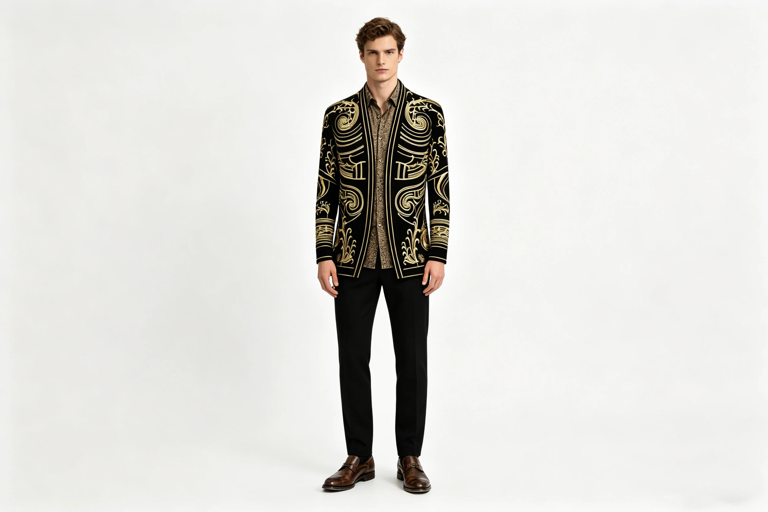 Men's Velvet Blazer, Gold Embroidered Suit Jacket, Black Tuxedo for Wedding Party Prom