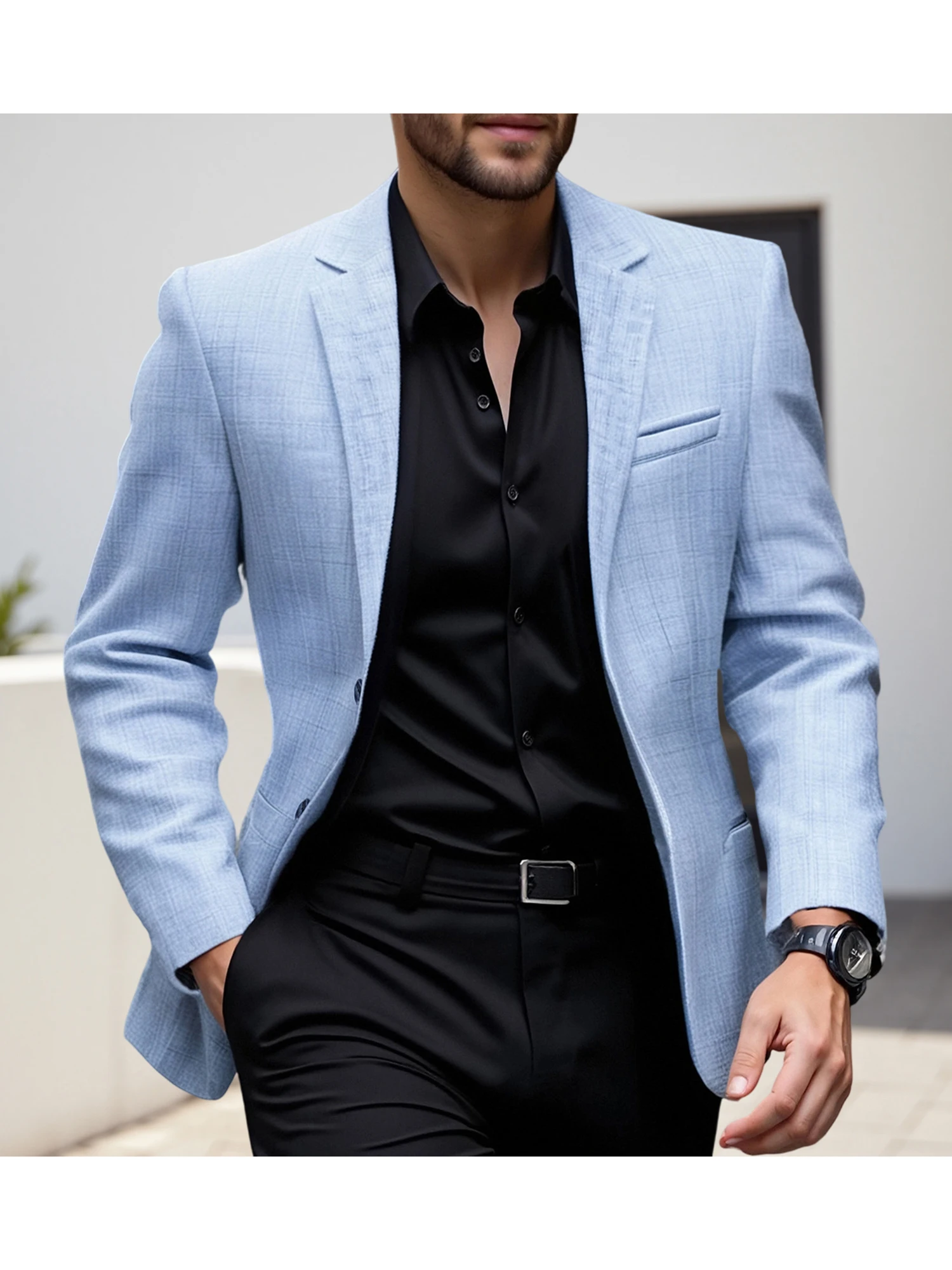 Men s Fit Casual Blazer with Notched Lapel and Single Button Closure Fashionable Solid Color Sport Coat for Spring and - Image 2
