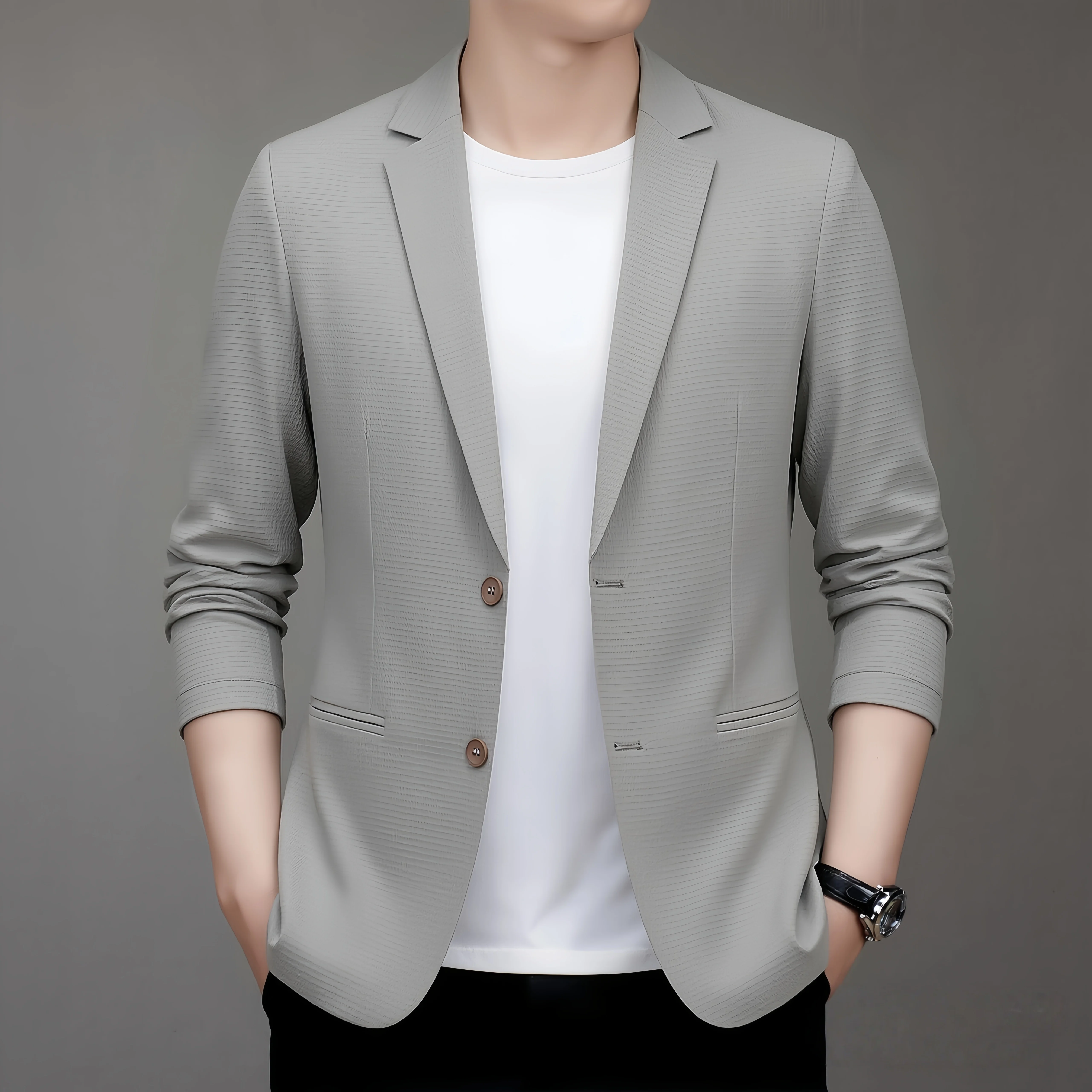 2026 Spring Summer Men's Thin Sun Protection Blazer Lightweight Breathable Casual Outerwear Coat - Image 2