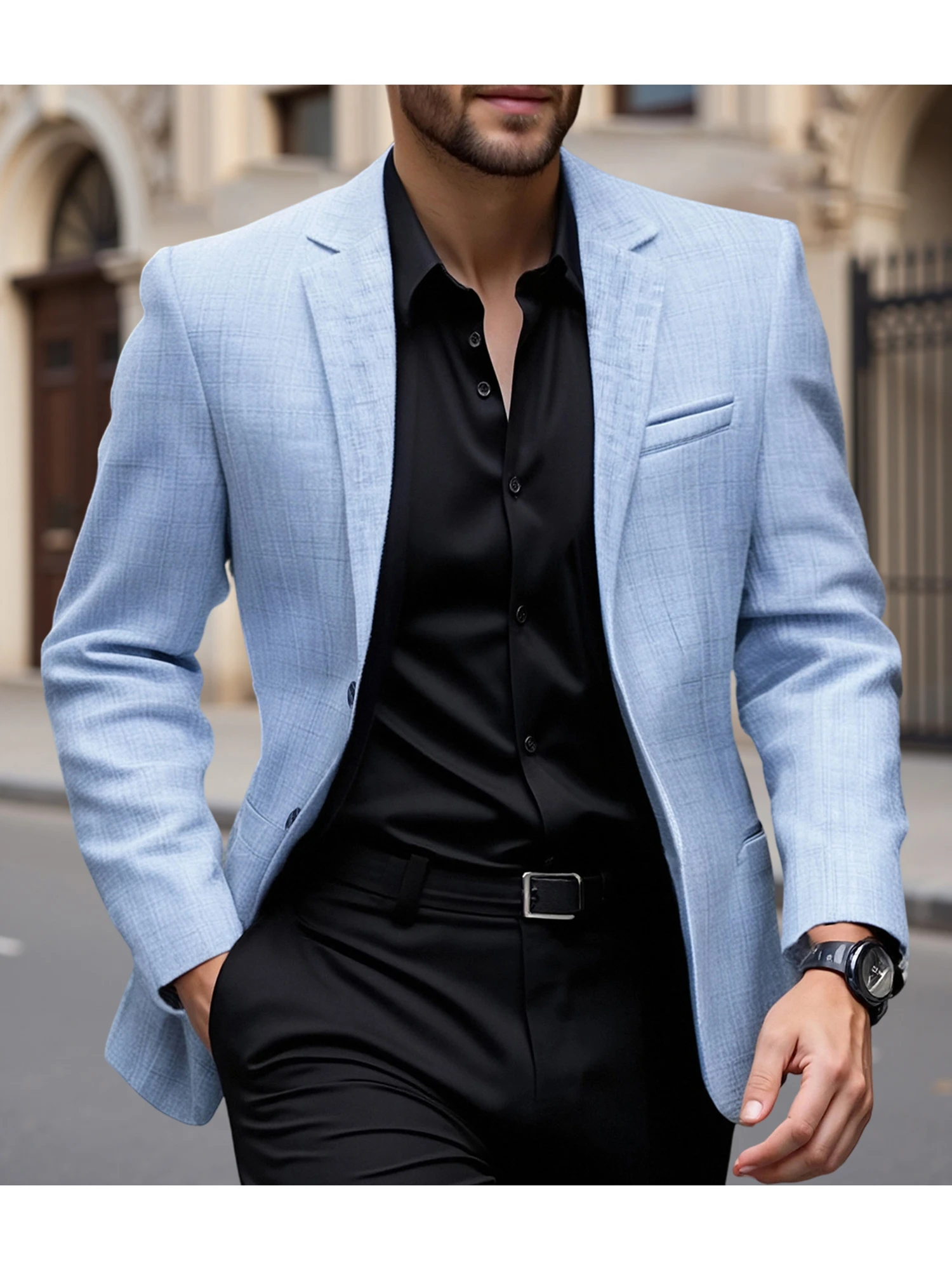 Men s Fit Casual Blazer with Notched Lapel and Single Button Closure Fashionable Solid Color Sport Coat for Spring and