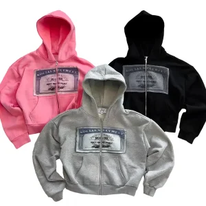 Vintage Grey Fall Jackets for Men Street Hip-hop Style Zip Up Hoodie Y2K Cute Hoodie Jacket Couple Outfit