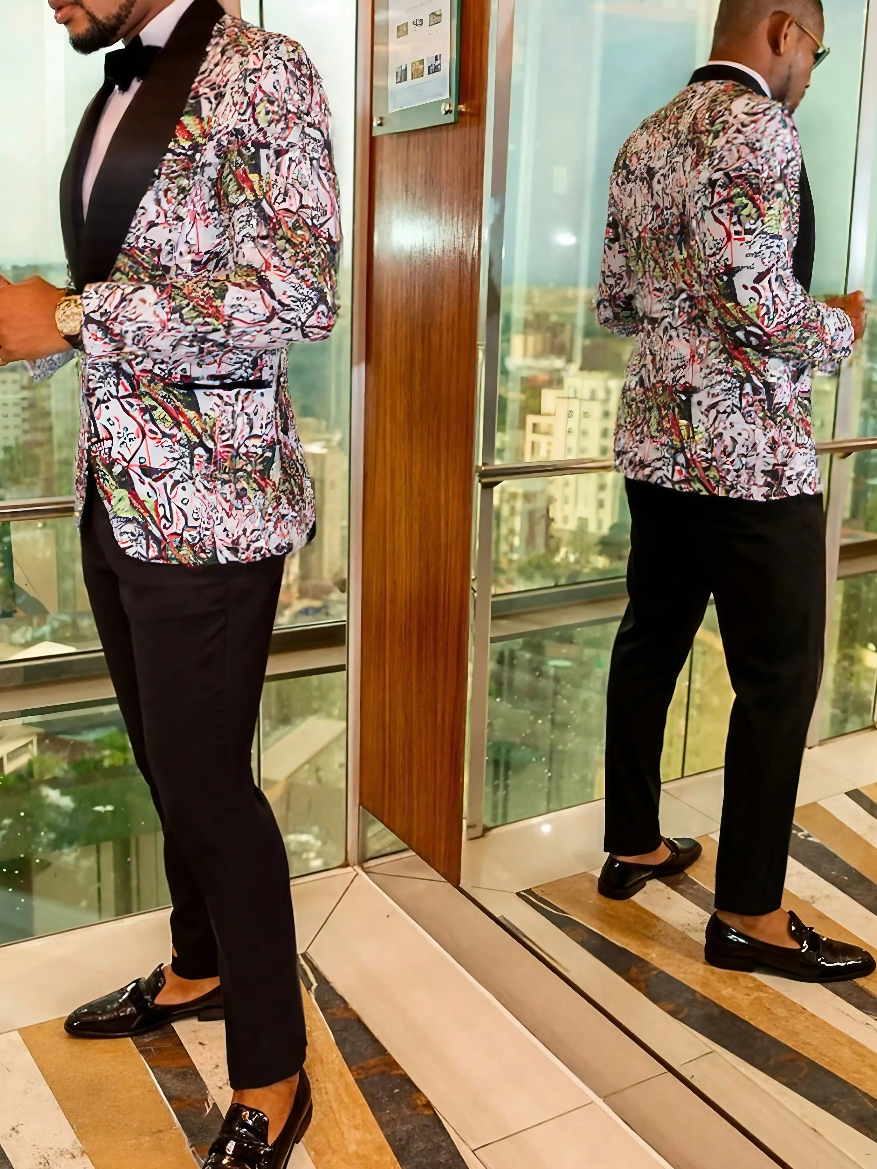 Men's Dress Floral Suit Notched Lapel Slim Fit Stylish Blazer Dress Suit - Image 2