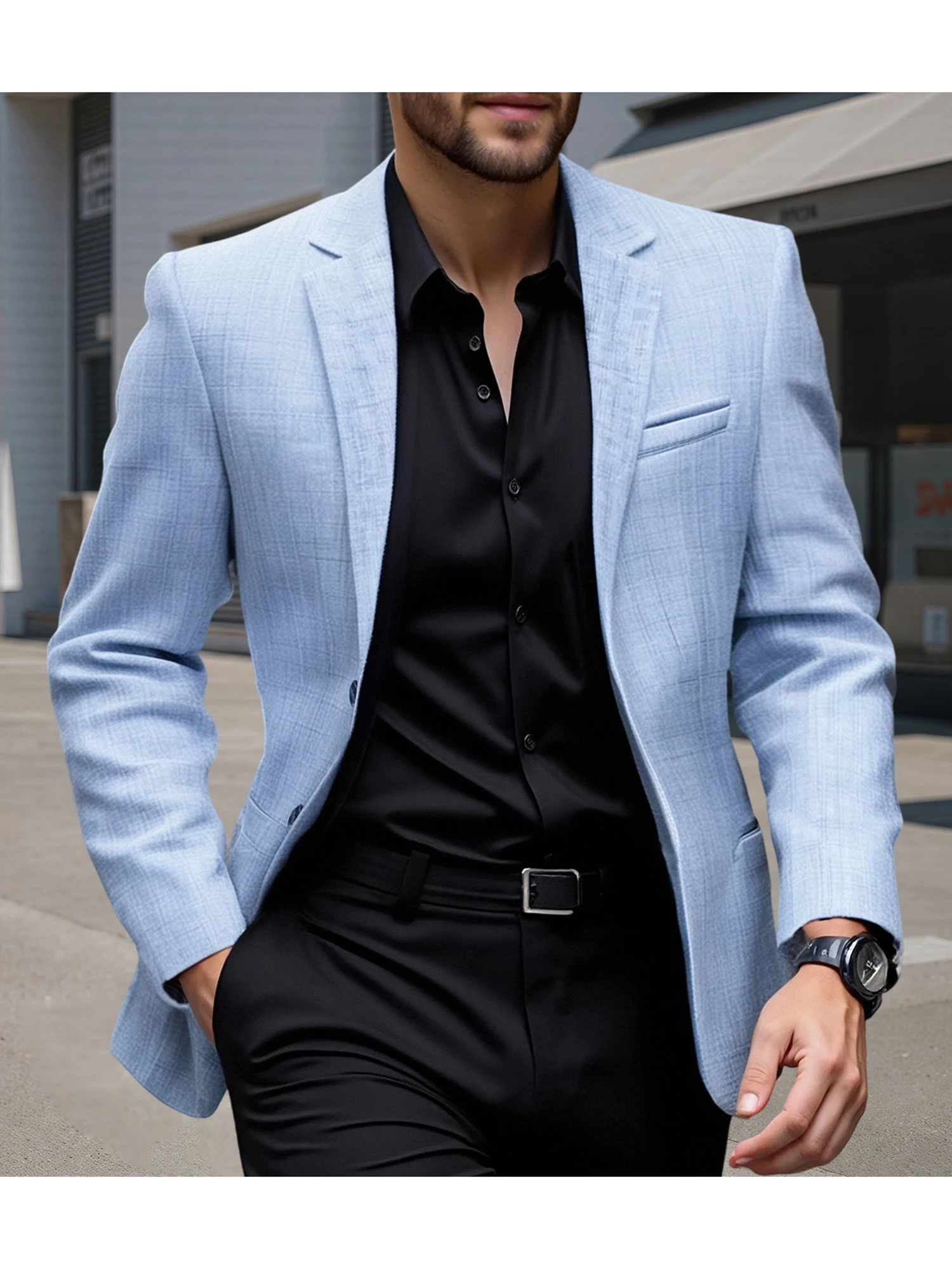 Men s Fit Casual Blazer with Notched Lapel and Single Button Closure Fashionable Solid Color Sport Coat for Spring and - Image 5